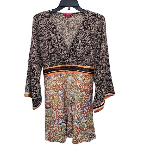 Sunny Leigh Women's Mixed Media Bohemian Paisley Print Surplus Kimono Top Size M - Picture 1 of 6